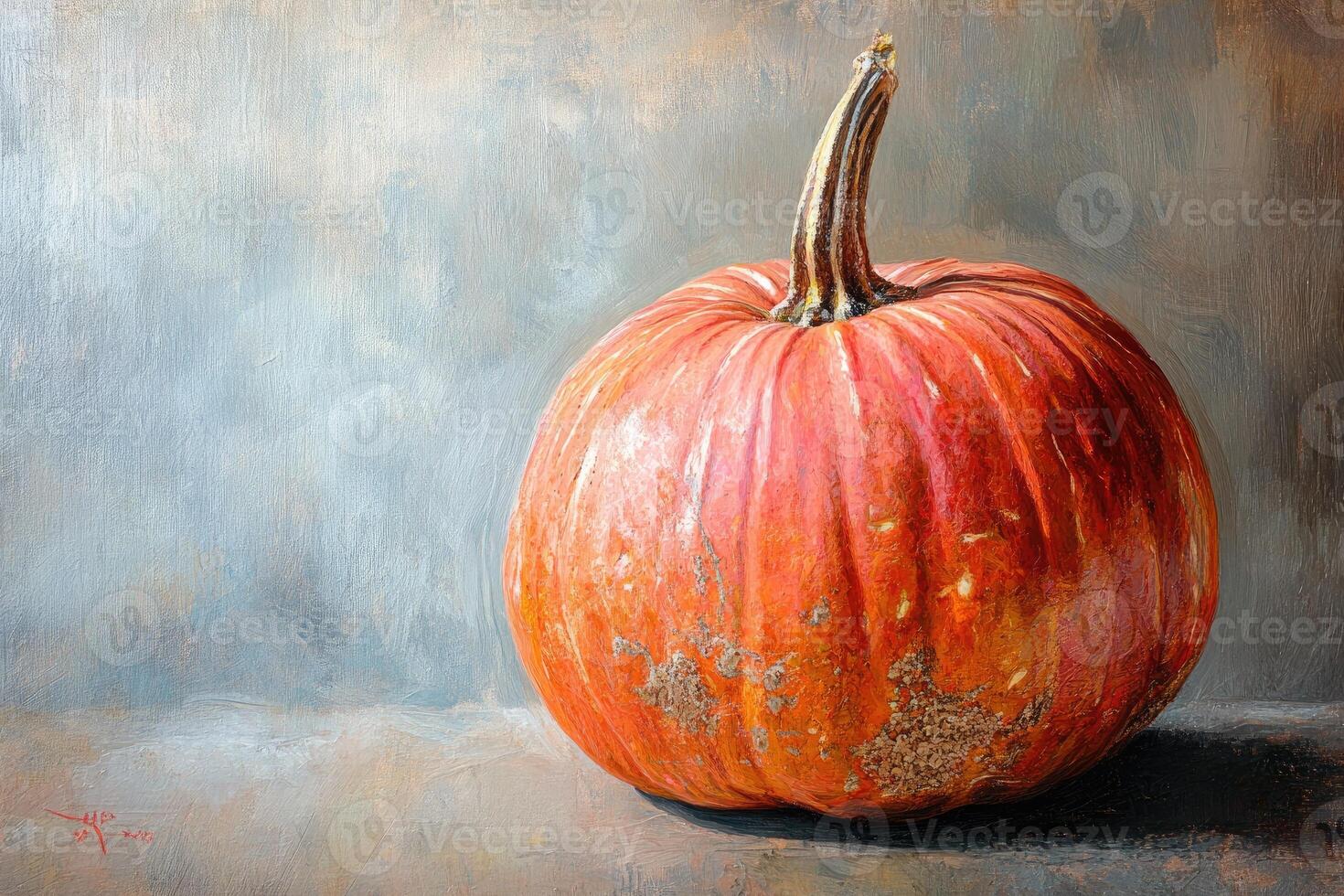 A Single Orange Pumpkin Resting on a Textured Surface photo