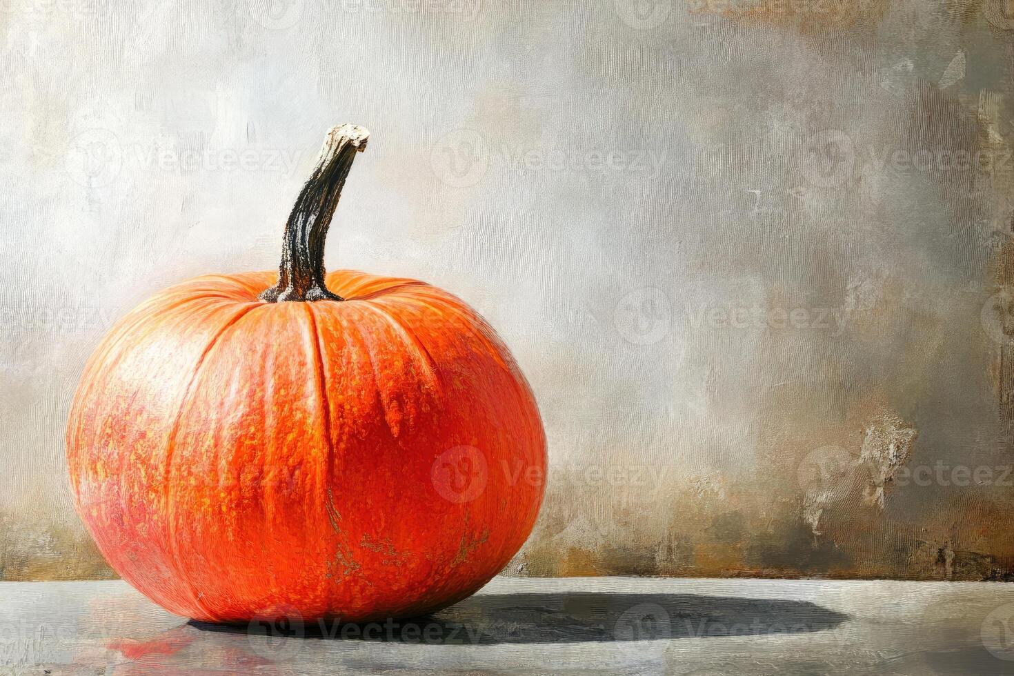 A Single Orange Pumpkin Resting on a Grungy Surface photo