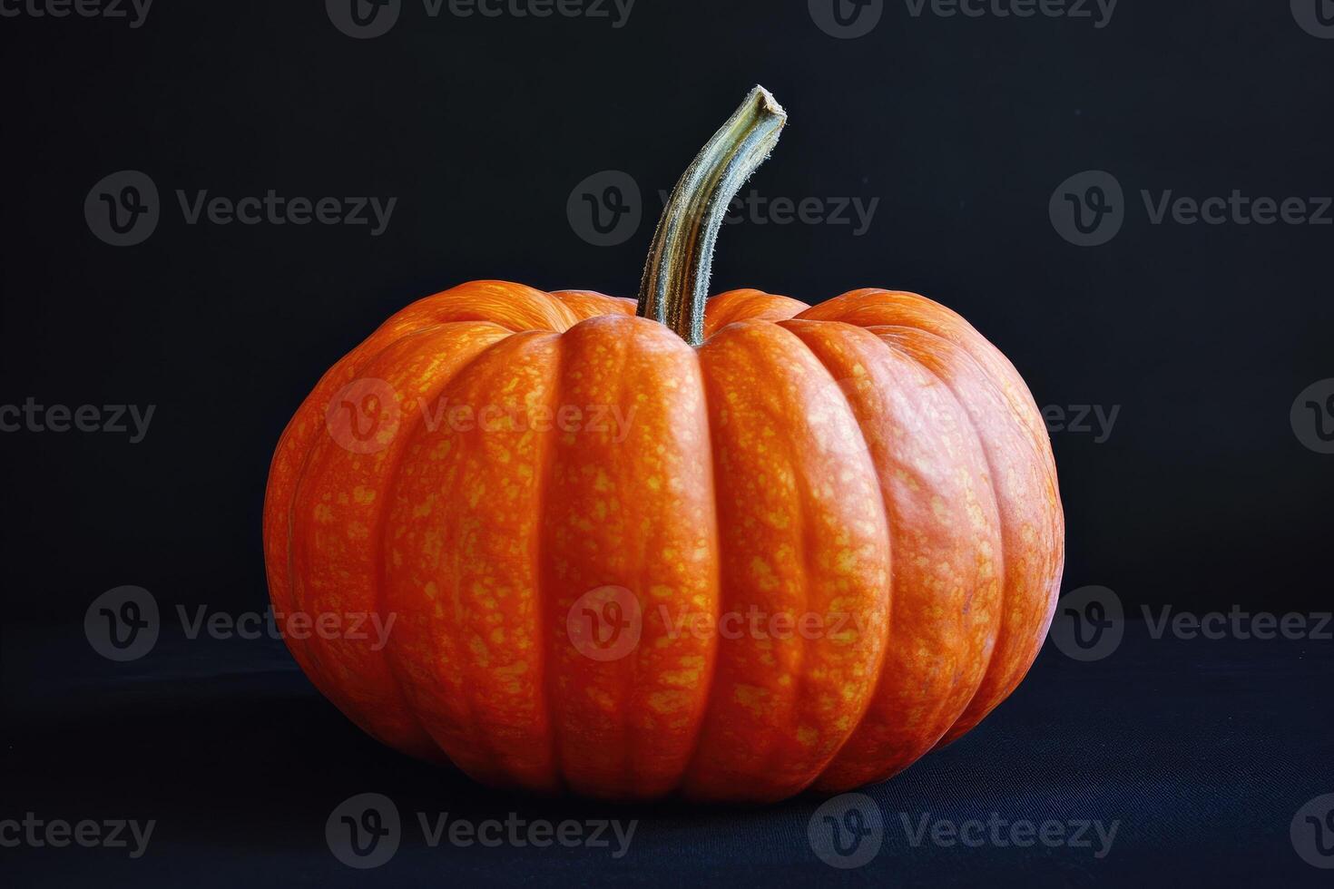 A Single Orange Pumpkin with a Green Stem on a Dark Background photo