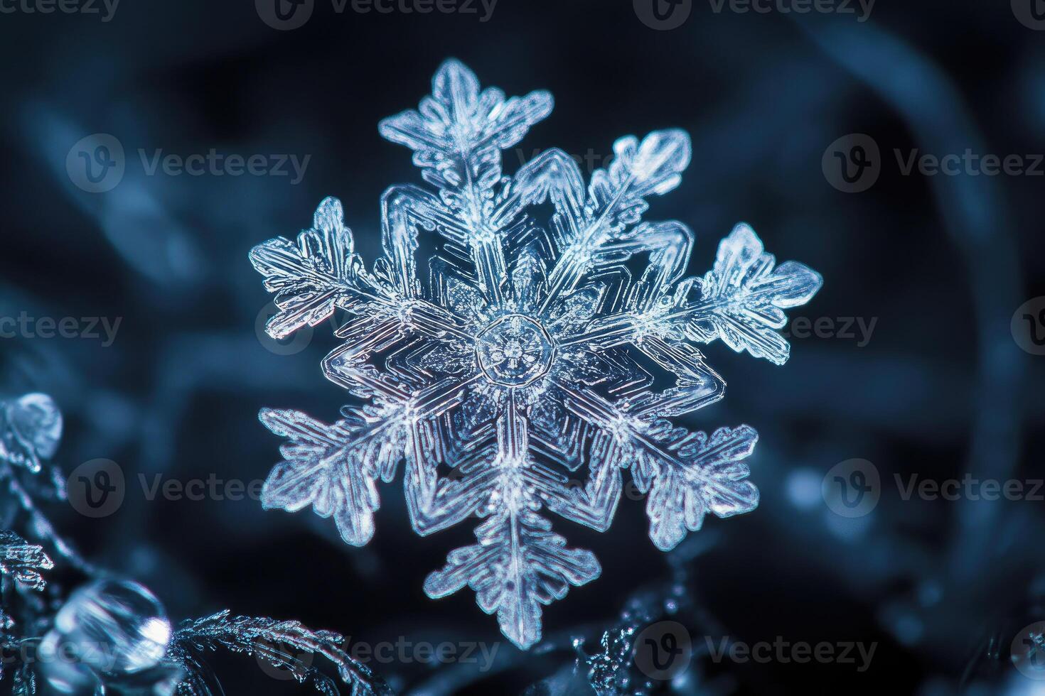 Intricate Blue Snowflake with Delicate Branching Patterns photo