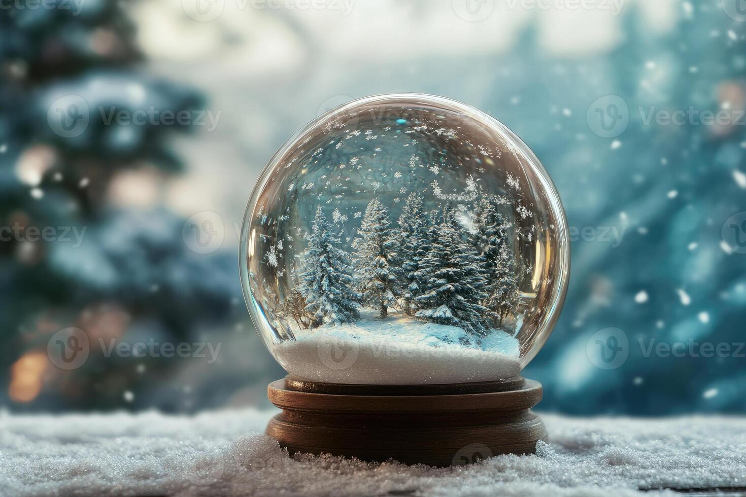 A Snow Globe with a Winter Forest Scene Inside photo