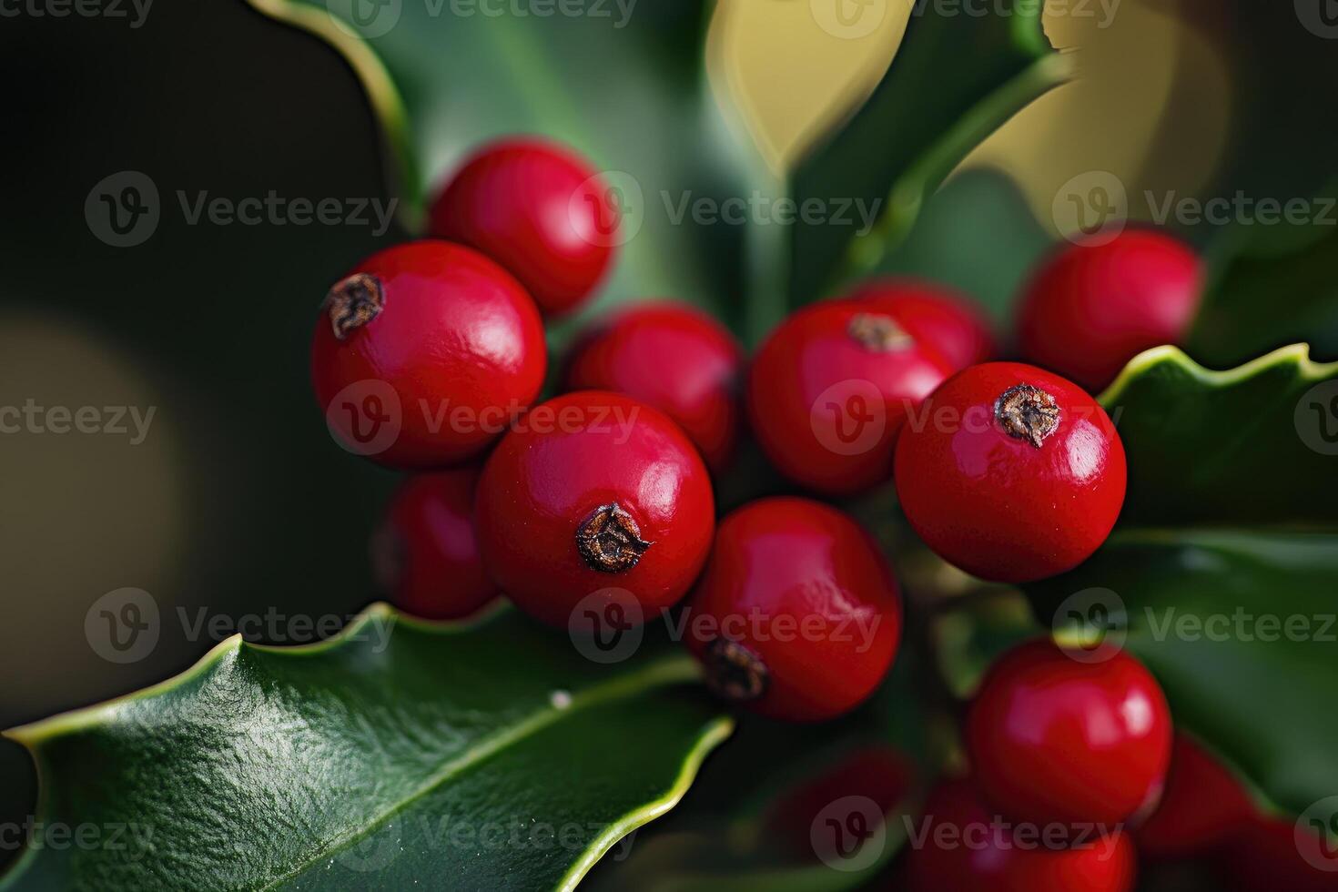 Red Berries on a Green Holly Branch photo