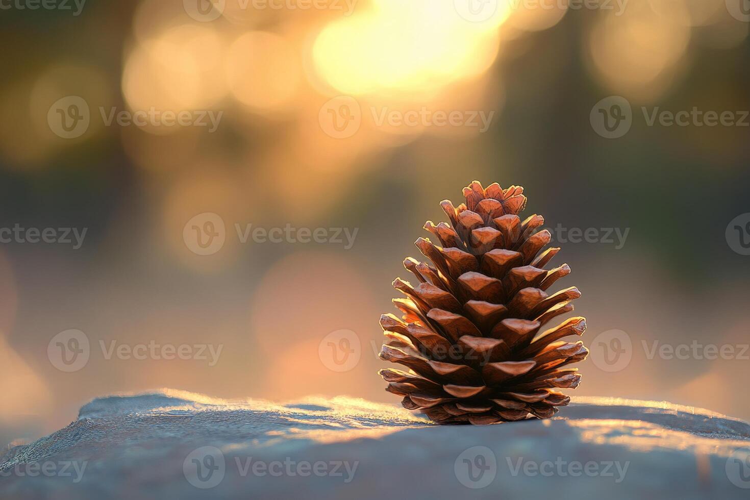A Single Pine Cone on a Rock in a Golden Sunset photo