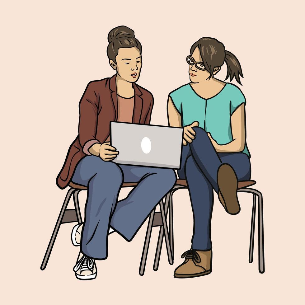office work activities with laptop illustration vector