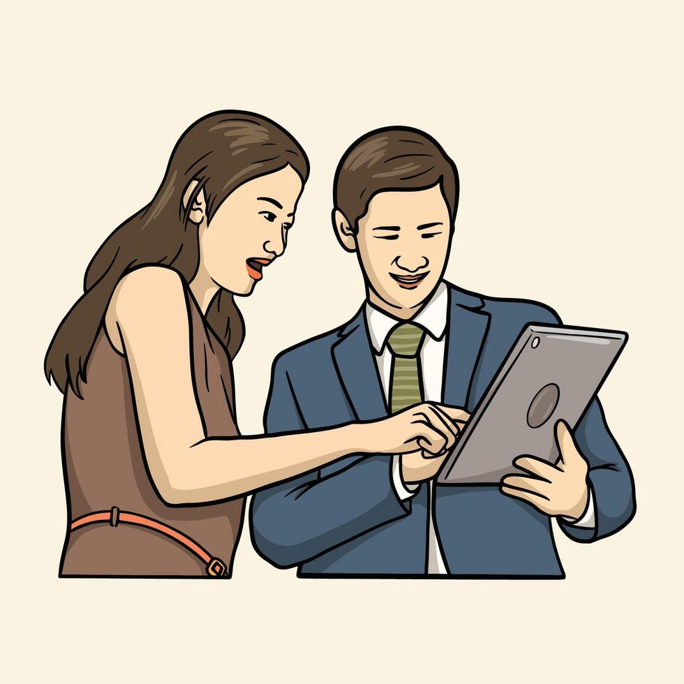 office work activities with tablet illustration vector