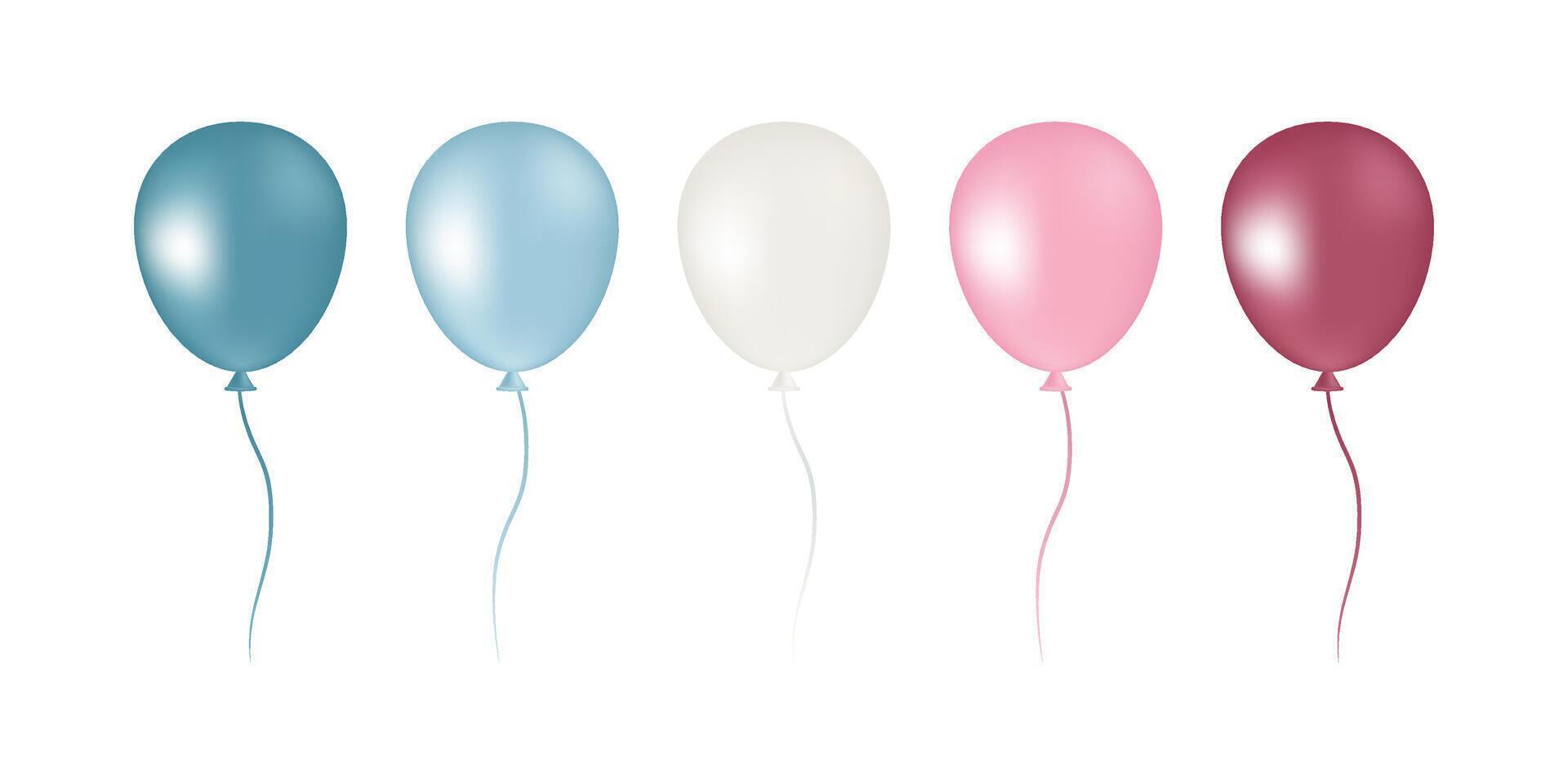 Set of bright inflatable helium balloons in blue and pink colors for baby showers, holidays, birthdays, parties cards, posters. Illustration isolated on white background vector