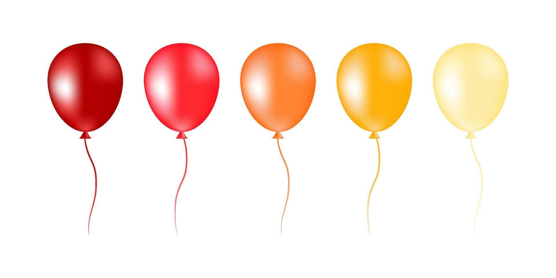 Set of bright colorful inflatable helium balloons in red, orange, yellow colors. Illustration isolated on white background vector