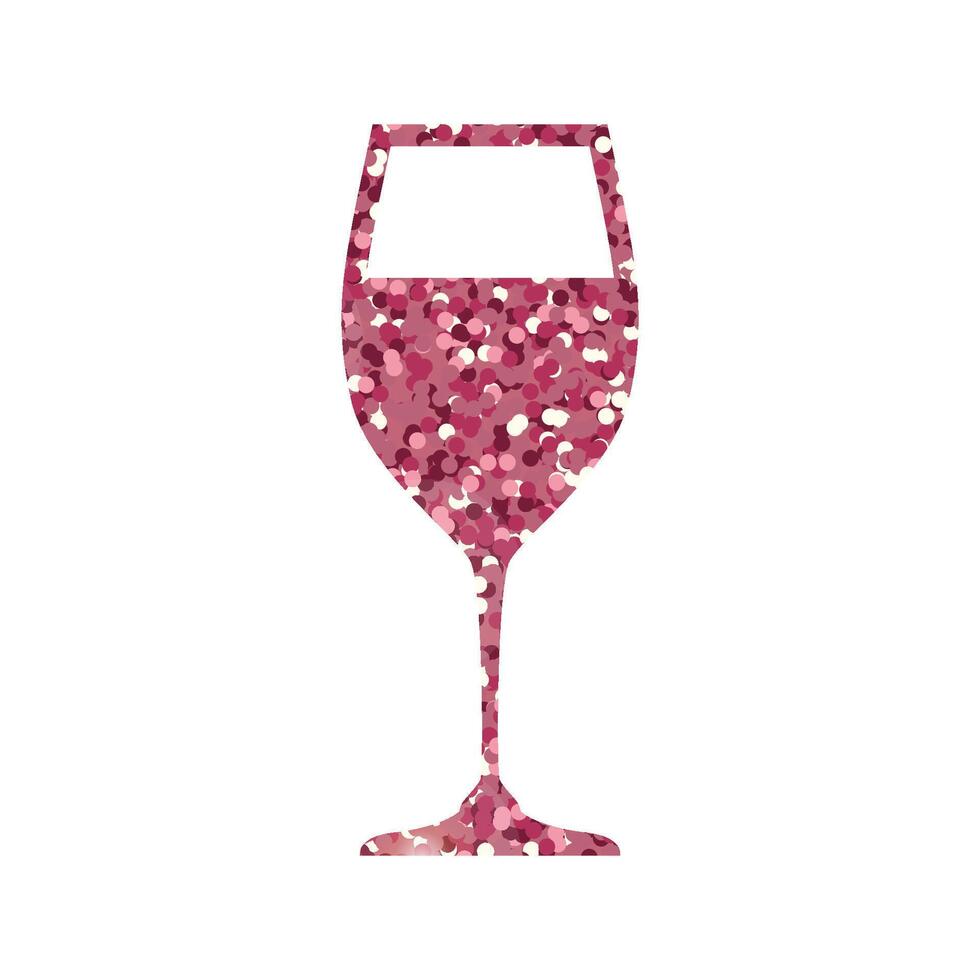 Glass of wine silhouette with pink glitter effect vector