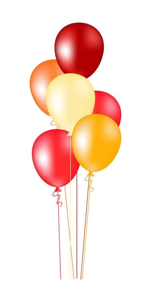 Set of inflatable balloons in red, orange, yellow colorsisolated on white background. Illustration for birthdays, parties, weddings or promotion banners or posters vector