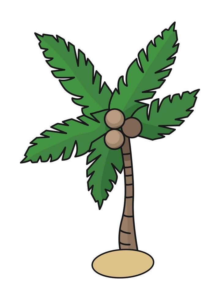 Cartoon drawing palm tree. Coconut tree icon, symbol, logo vector