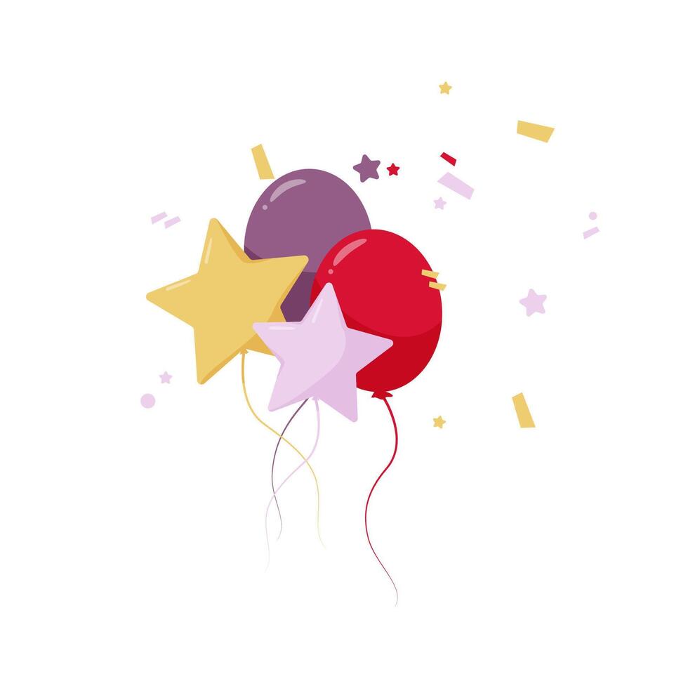 Happy Birthday elements. Purple, red, yellow balloons, shape of stars vector