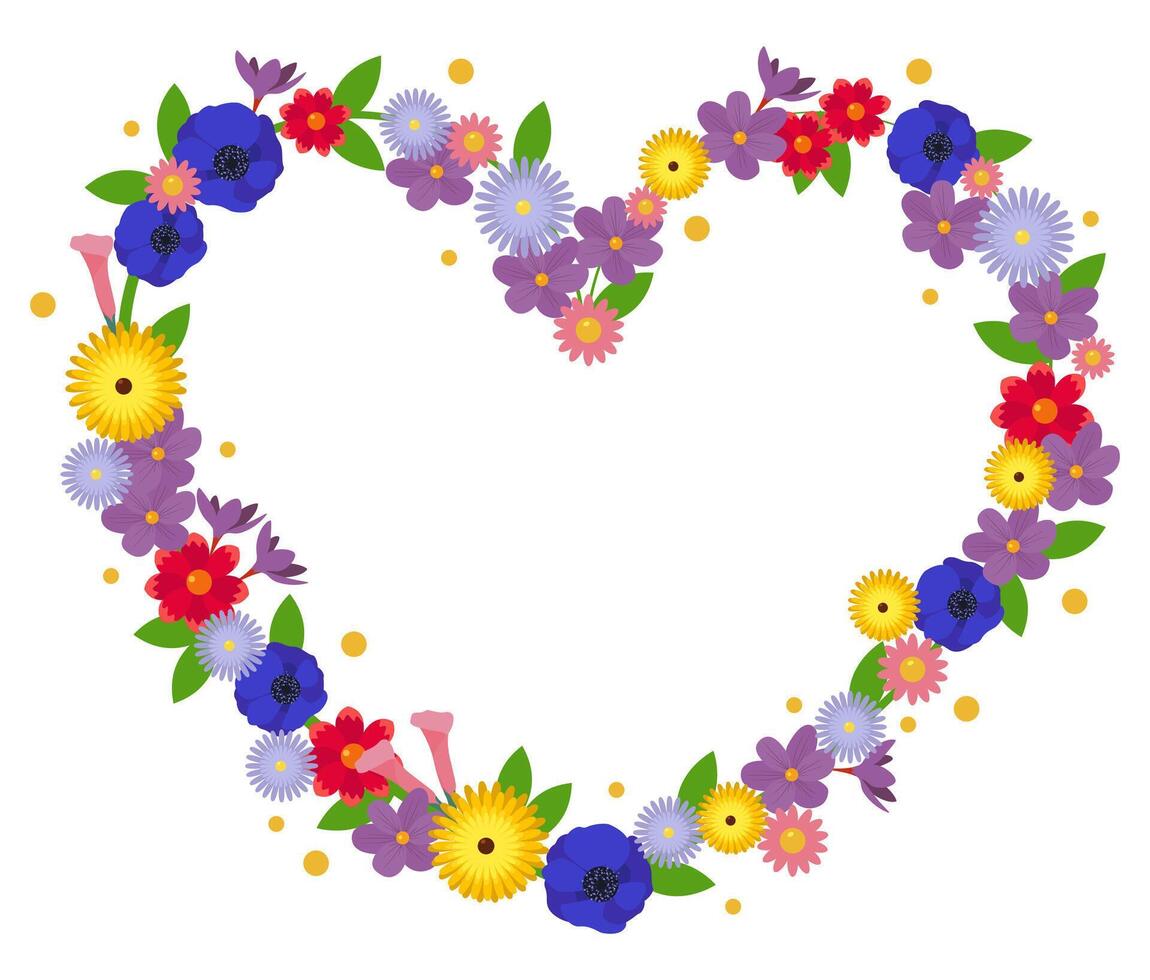Flower frame heart. Floral wreath composition vector