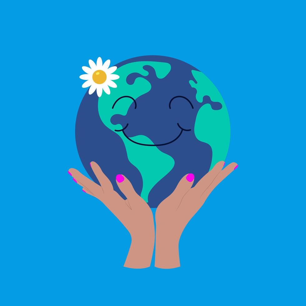 Woman hands holding globe.Happy Earth day concept illustration vector