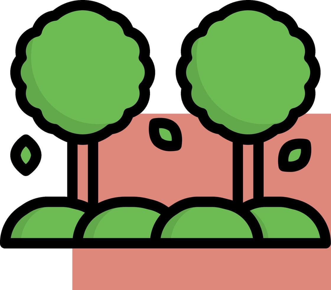 Two trees in a field with a pink background vector
