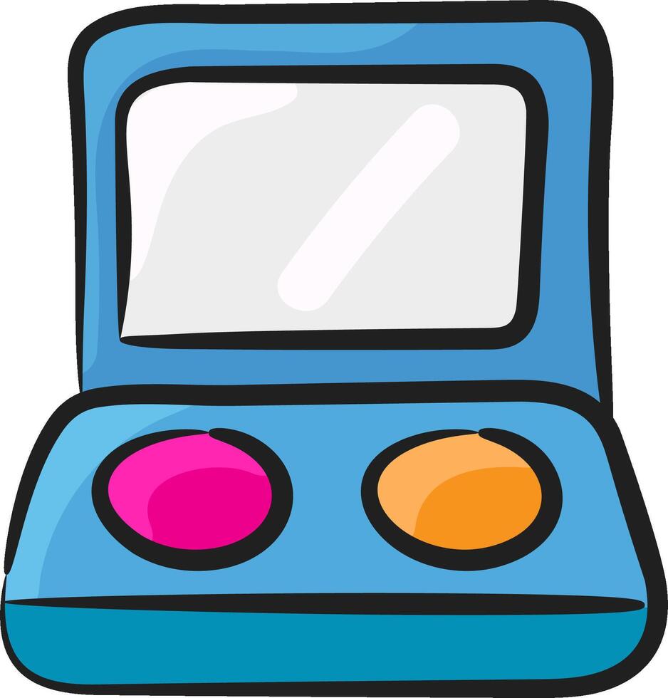 An open makeup case with two colorful eyeshadows vector