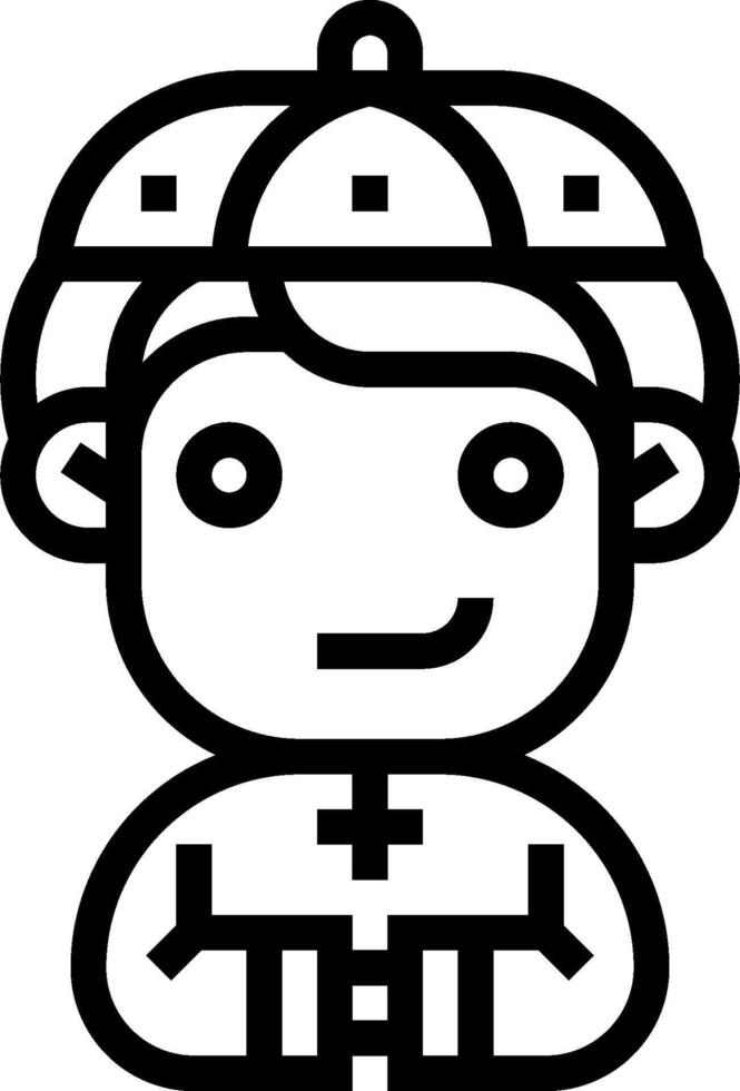 A black and white cartoon of a man wearing a hat vector