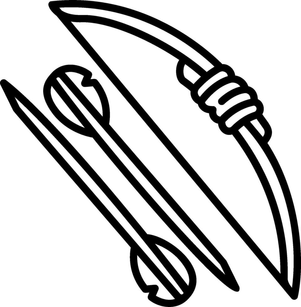 A black and white drawing of a bow and arrow vector