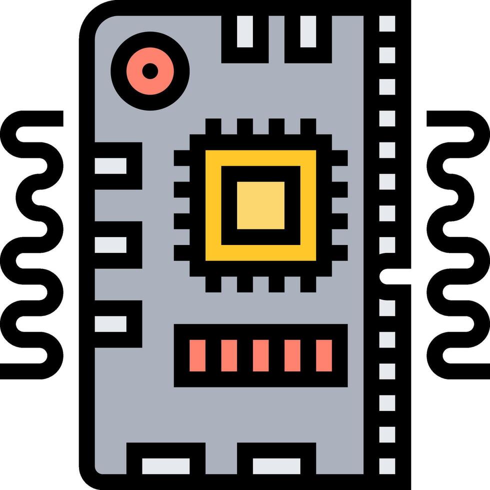 A circuit board with a yellow and orange chip vector