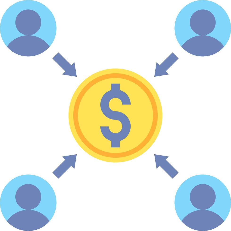 A dollar coin surrounded by people and a circle vector