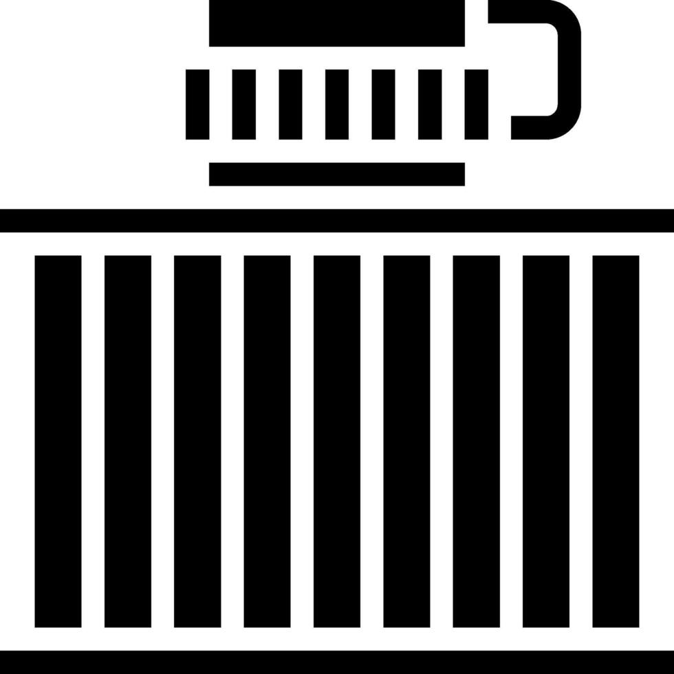 A black and white icon of a container with a cup vector