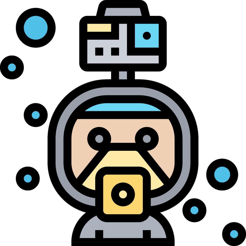 A cartoon man wearing a helmet and holding a camera vector
