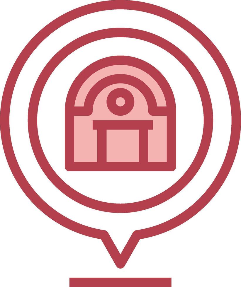 A red icon with a building in the center vector
