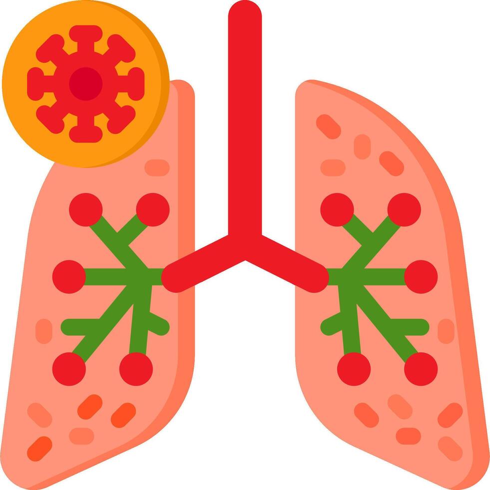 A cartoon illustration of the lungs and a red virus vector