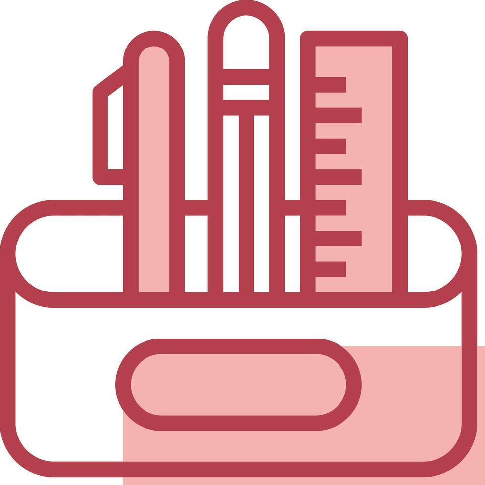 A red and white icon of a pencil case vector
