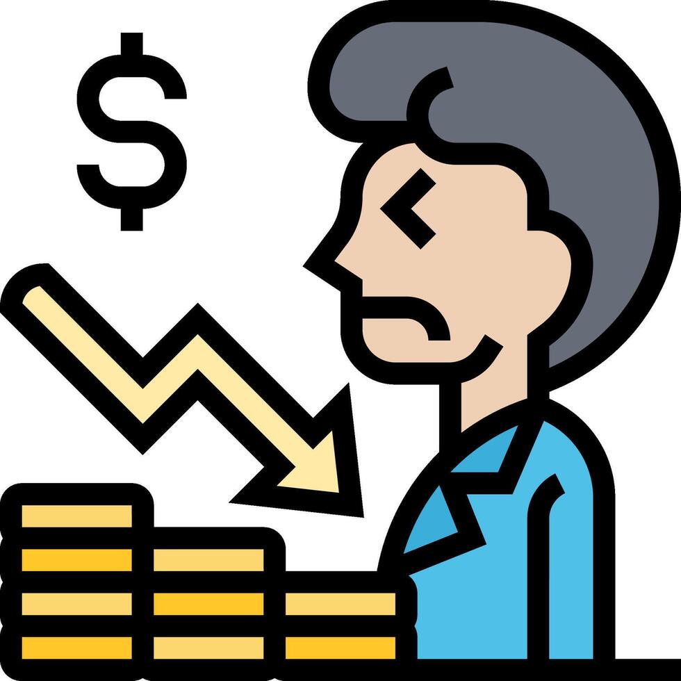A man is looking at a stack of money and a dollar sign vector