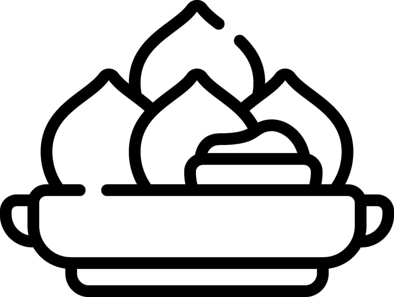 A black and white icon of a bowl with food vector