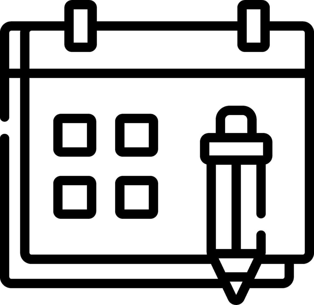 A calendar icon with a pencil and a pen vector