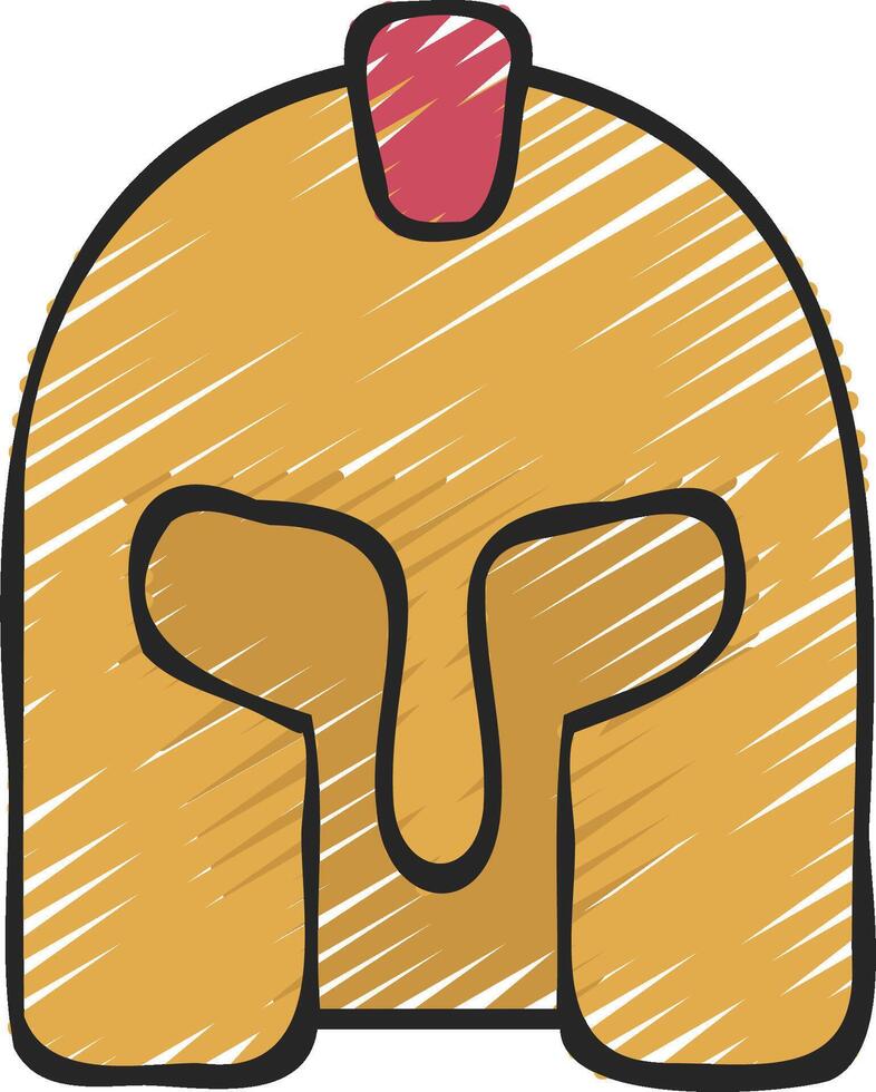 A drawing of a helmet with a red head vector
