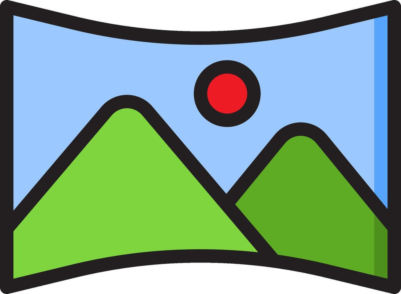 A mountain and a red sun icon vector