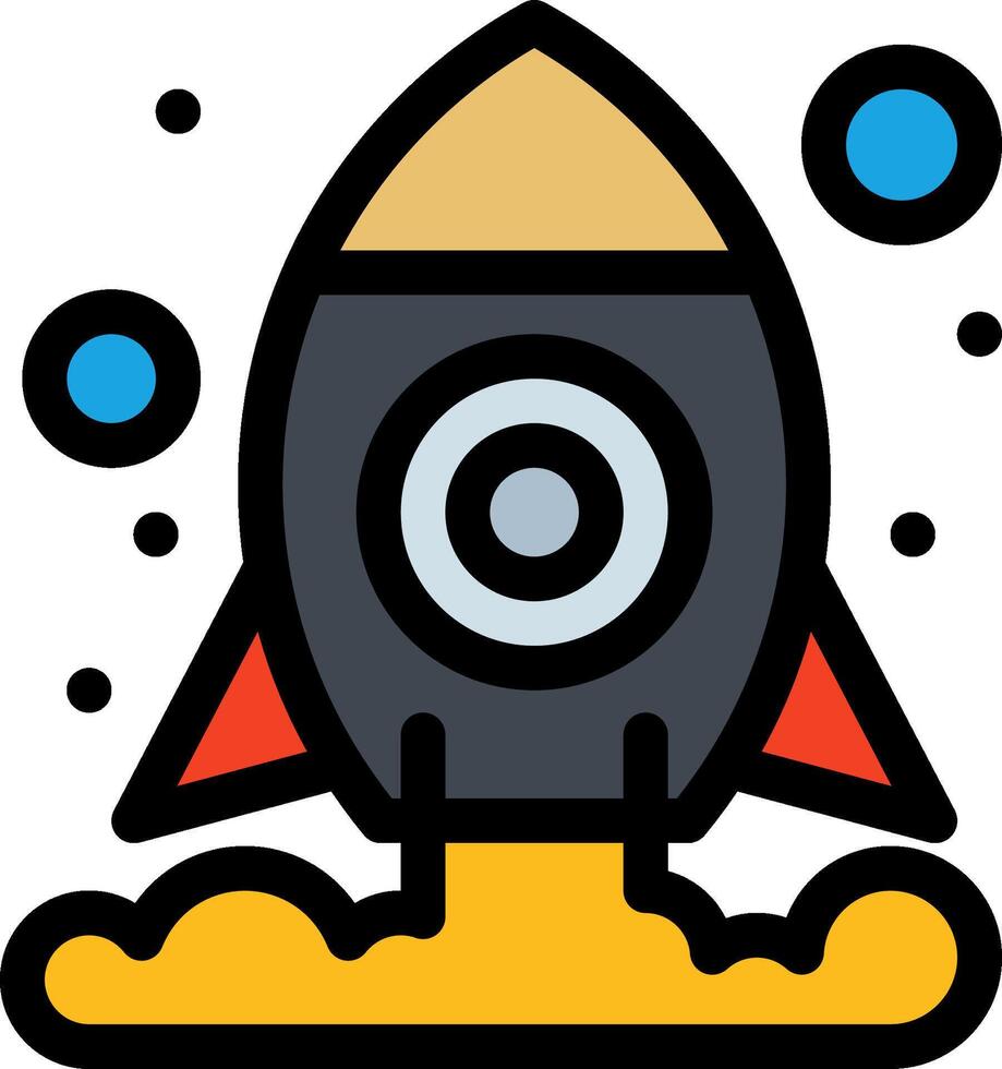 A rocket ship icon with a blue and yellow background vector