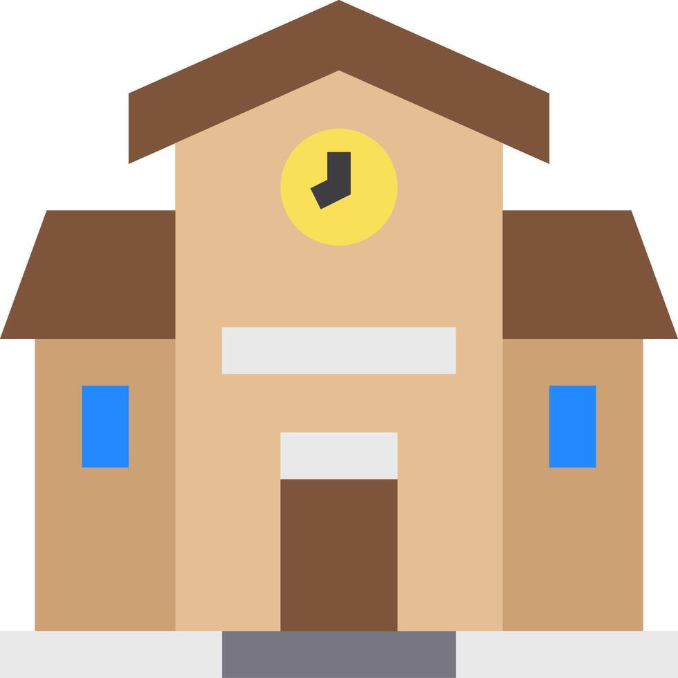 A school building with a clock on the front vector