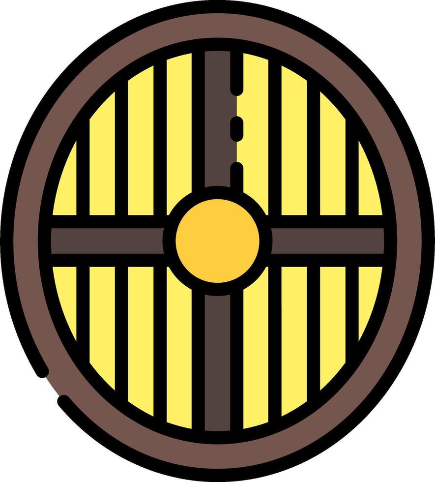 A yellow and brown wheel with a black center vector