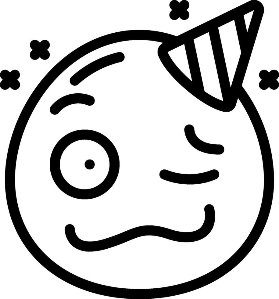 A black and white drawing of a smiley face with a party hat vector