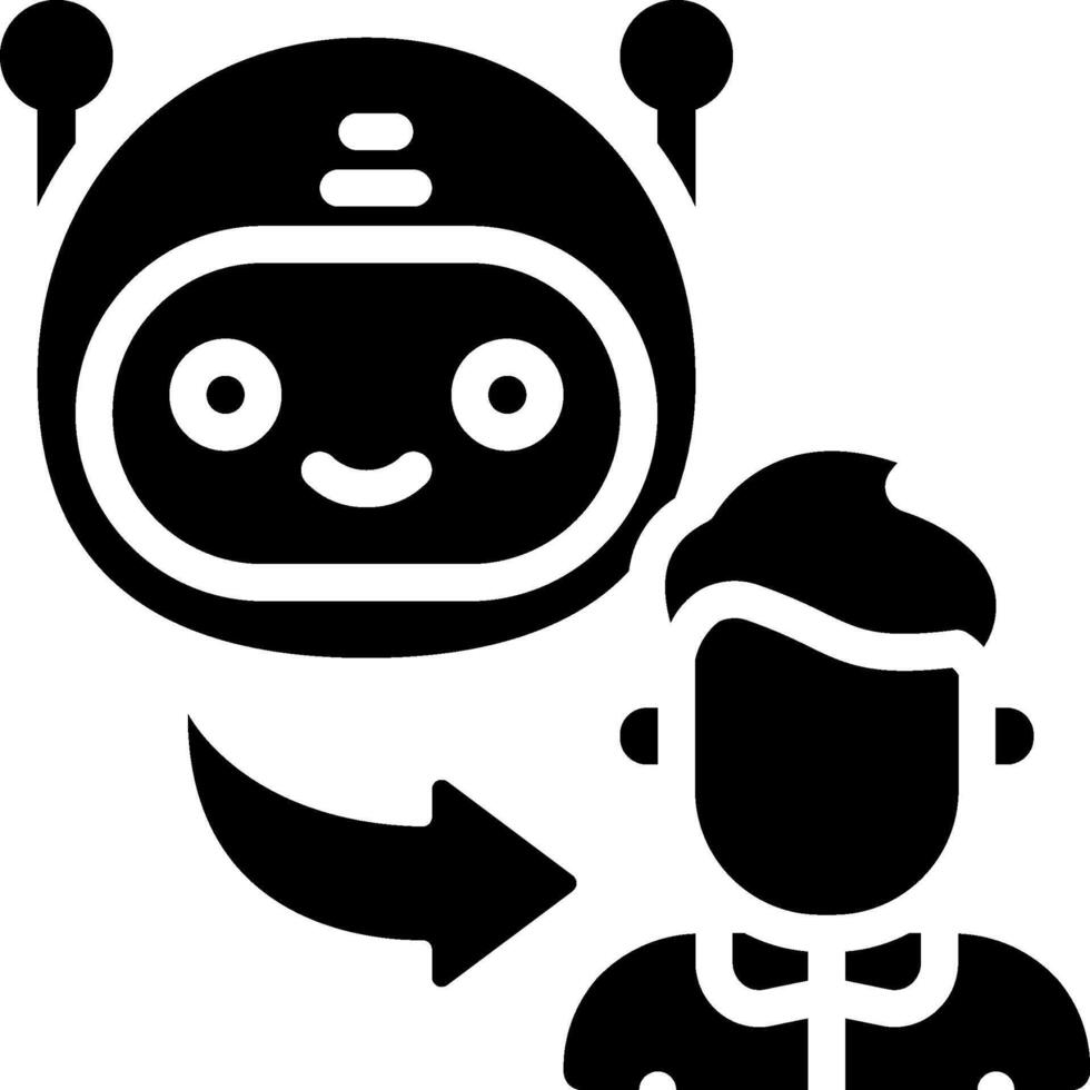 A robot is holding a person's hand and pointing to a robot vector