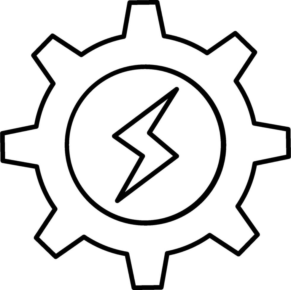 A black and white image of a gearwheel with a lightning bolt vector