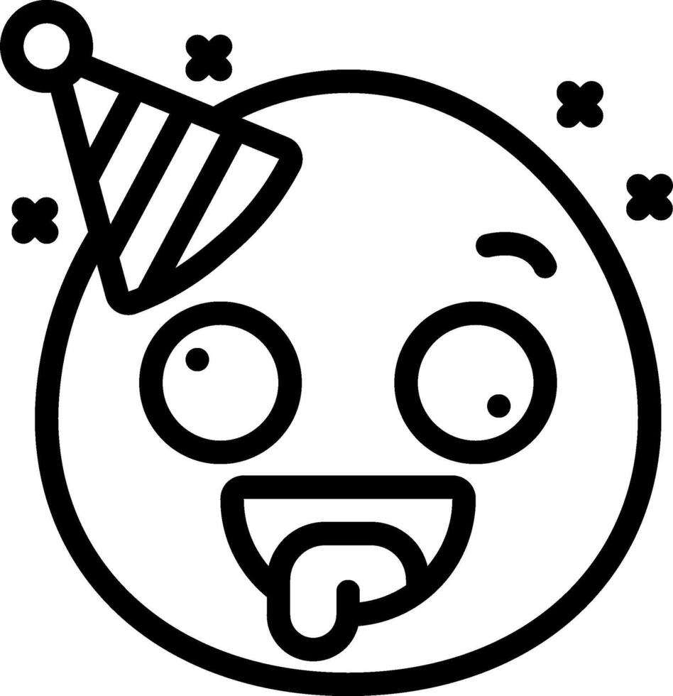 A black and white emoji with a party hat vector