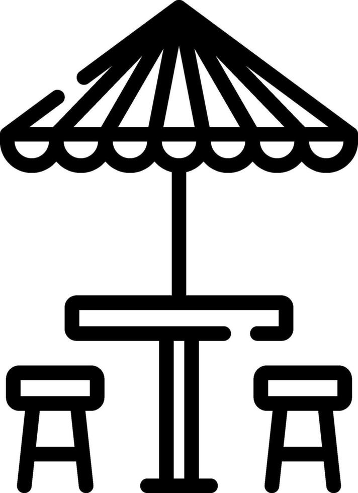 A black and white illustration of a table and umbrella vector