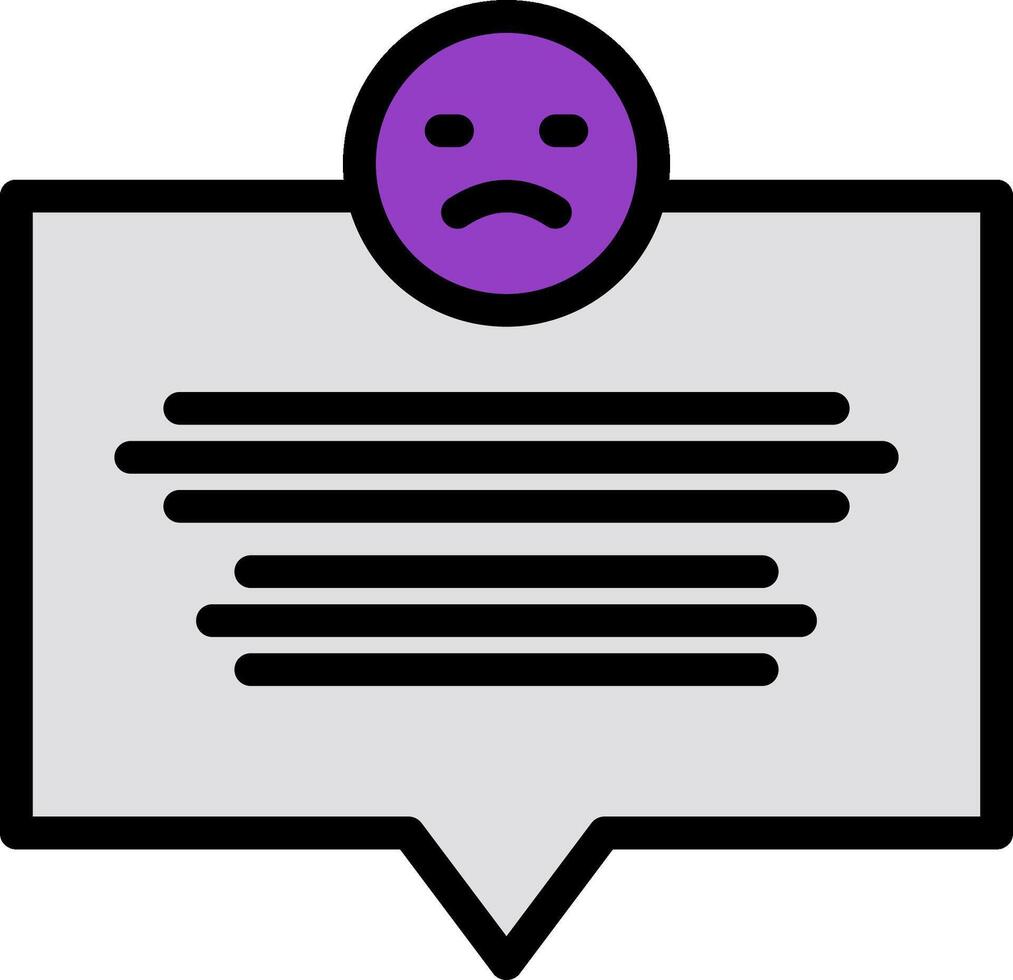 A purple emoticon with a sad face on a speech bubble vector