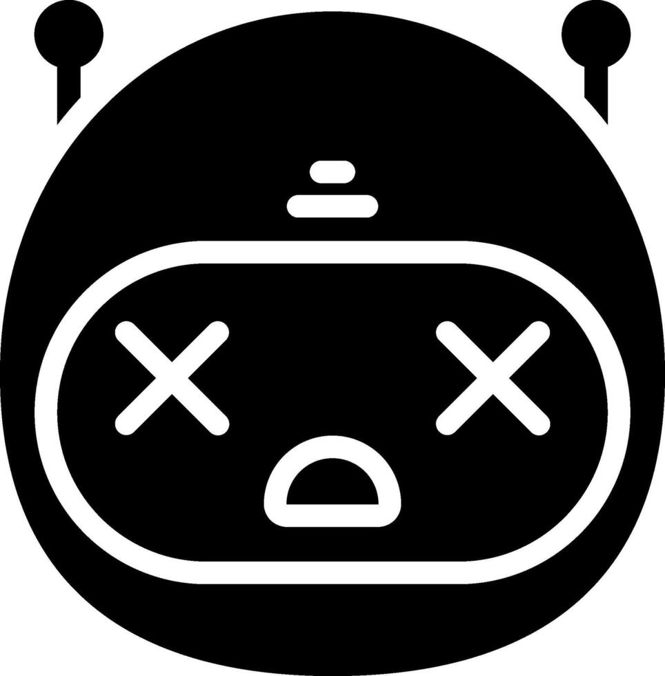 A black and white icon of a robot with a sad face vector