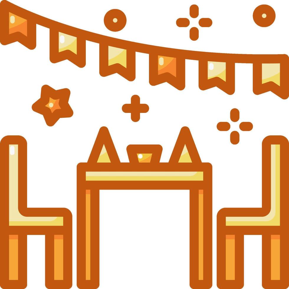 A table and chairs with a tablecloth and decorations vector