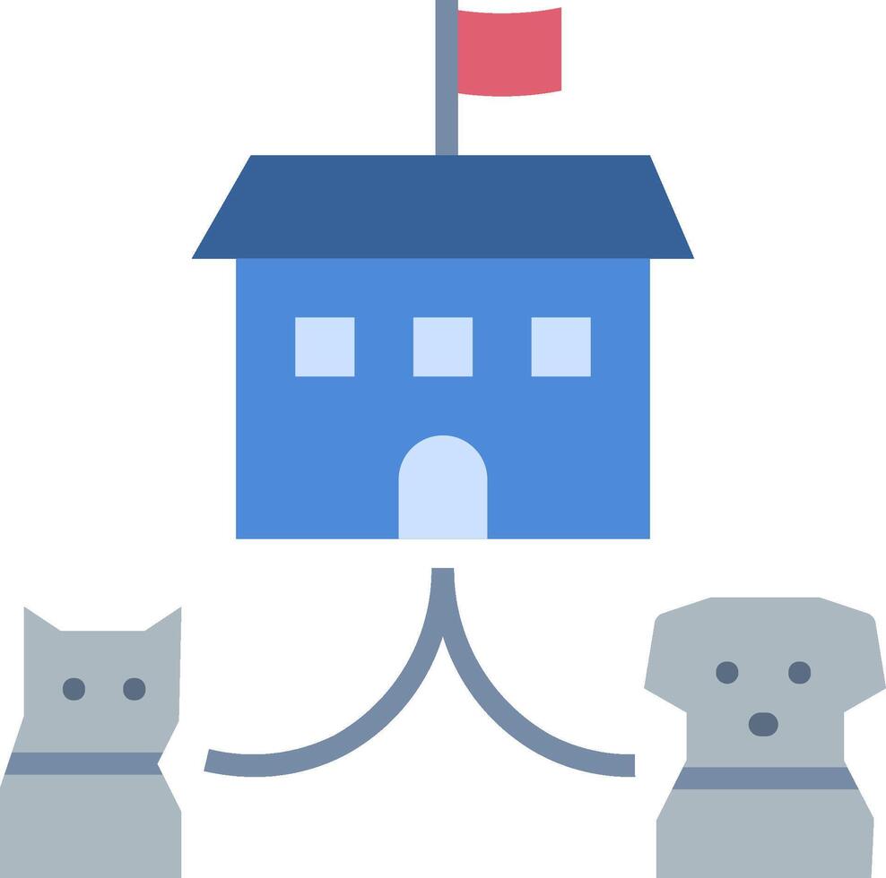 A dog and cat are standing in front of a house with a flag on it vector