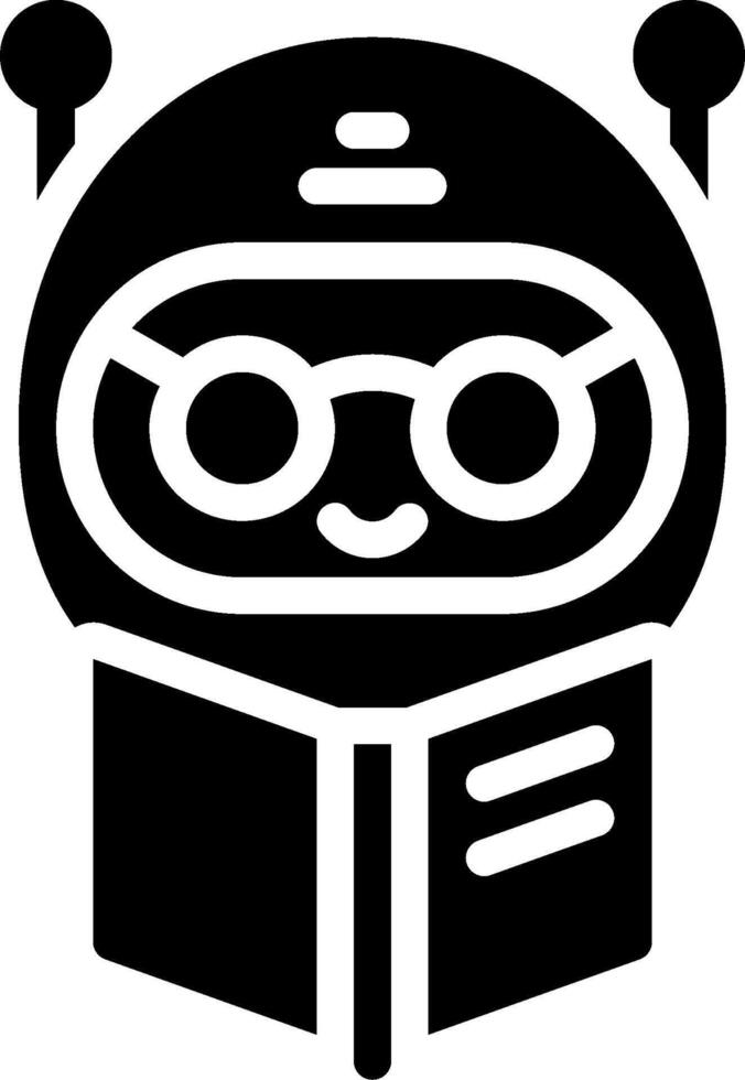A black and white logo of a robot with glasses vector