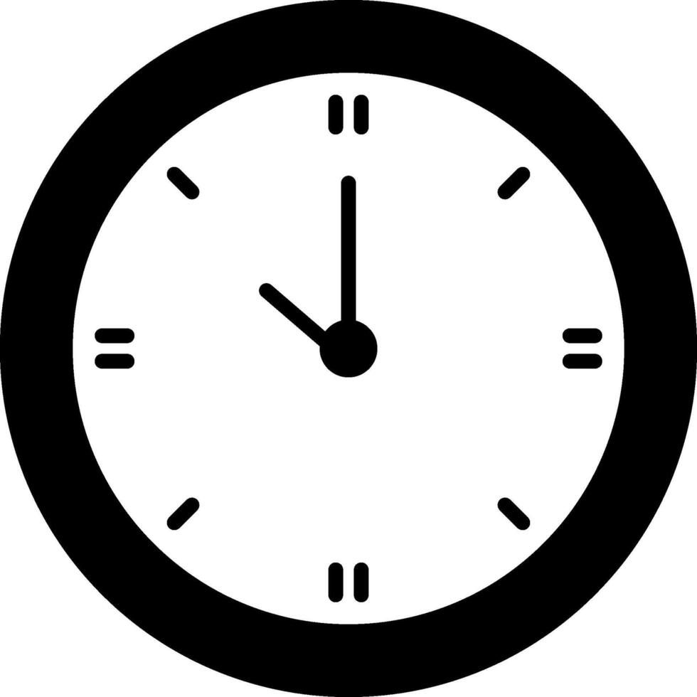 A black and white clock icon on a white background vector