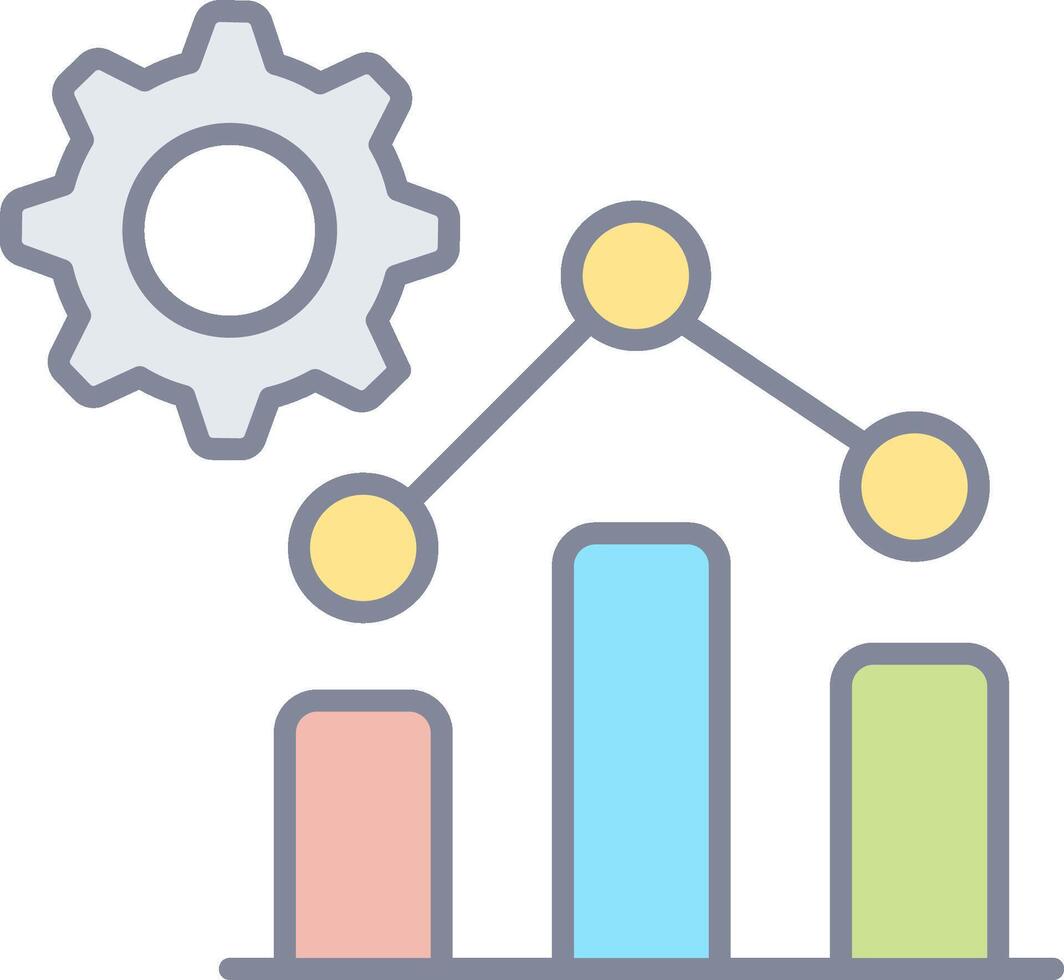 A gear and a bar chart with a cogwheel vector