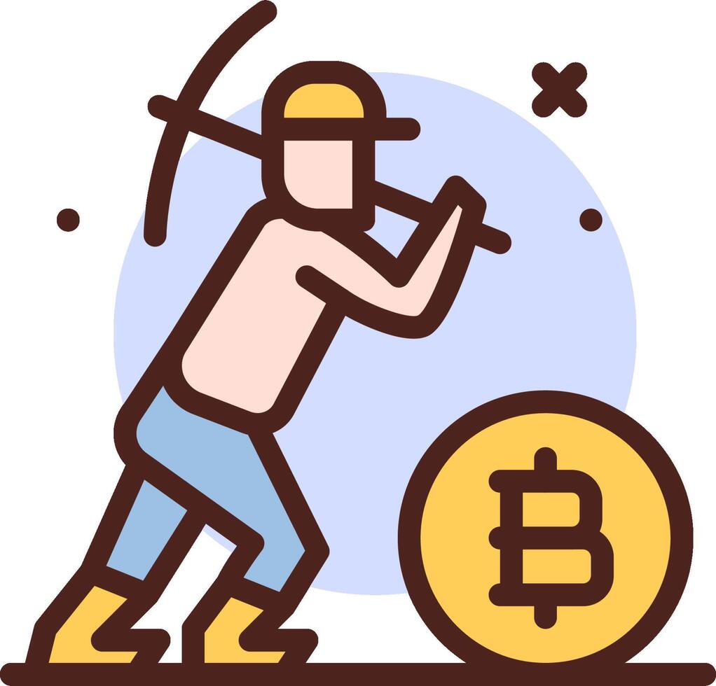 A man with a pickaxe and a bitcoin vector