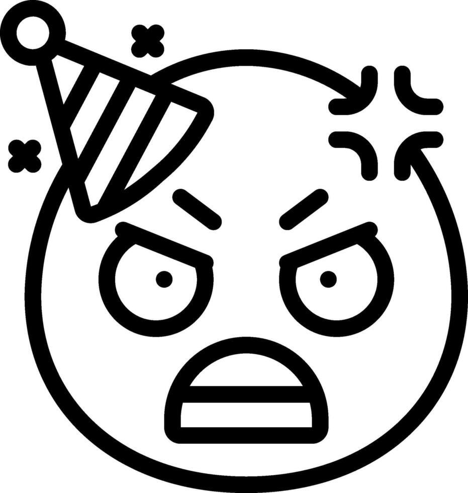 A black and white drawing of an angry face with a party hat vector